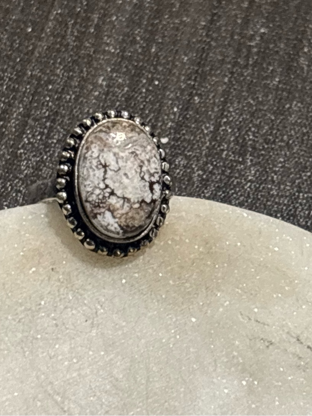 Sterling Silver Oval White Marbled Stone Ring